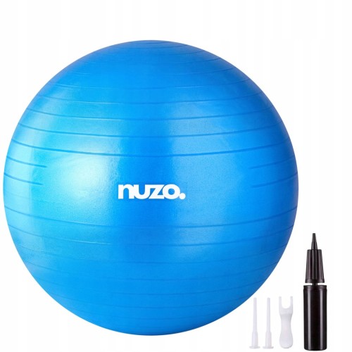 Piłka gimnastyczna 65 cm z pompką, anti-burst, niebieska Nuzo