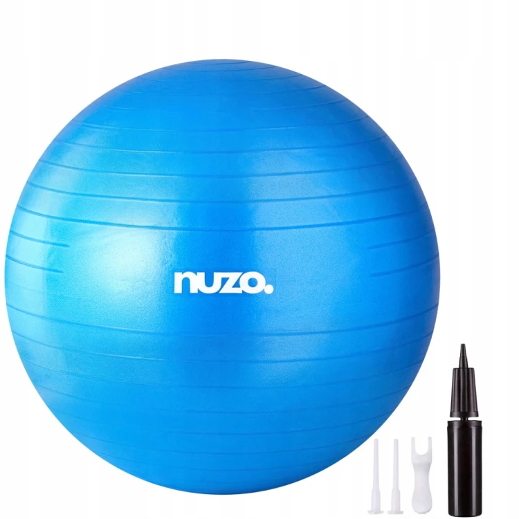 Piłka gimnastyczna 65 cm z pompką, anti-burst, niebieska Nuzo