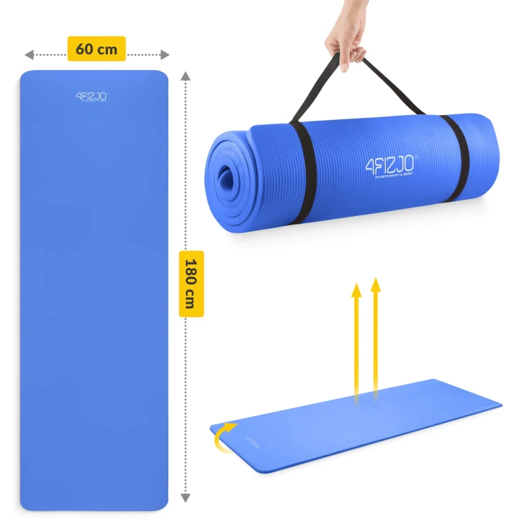 Mata do ćwiczeń fitness i jogi NBR 180 × 60 × 1,5 cm granatowa – zdjęcie 2