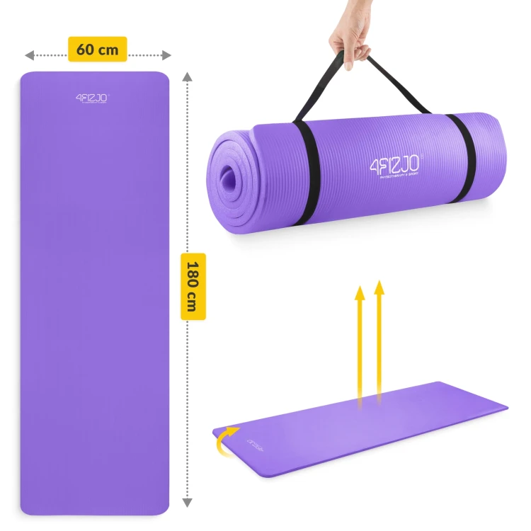 Mata do ćwiczeń fitness i jogi NBR 180 × 60 × 1,5 cm fioletowa – zdjęcie 2